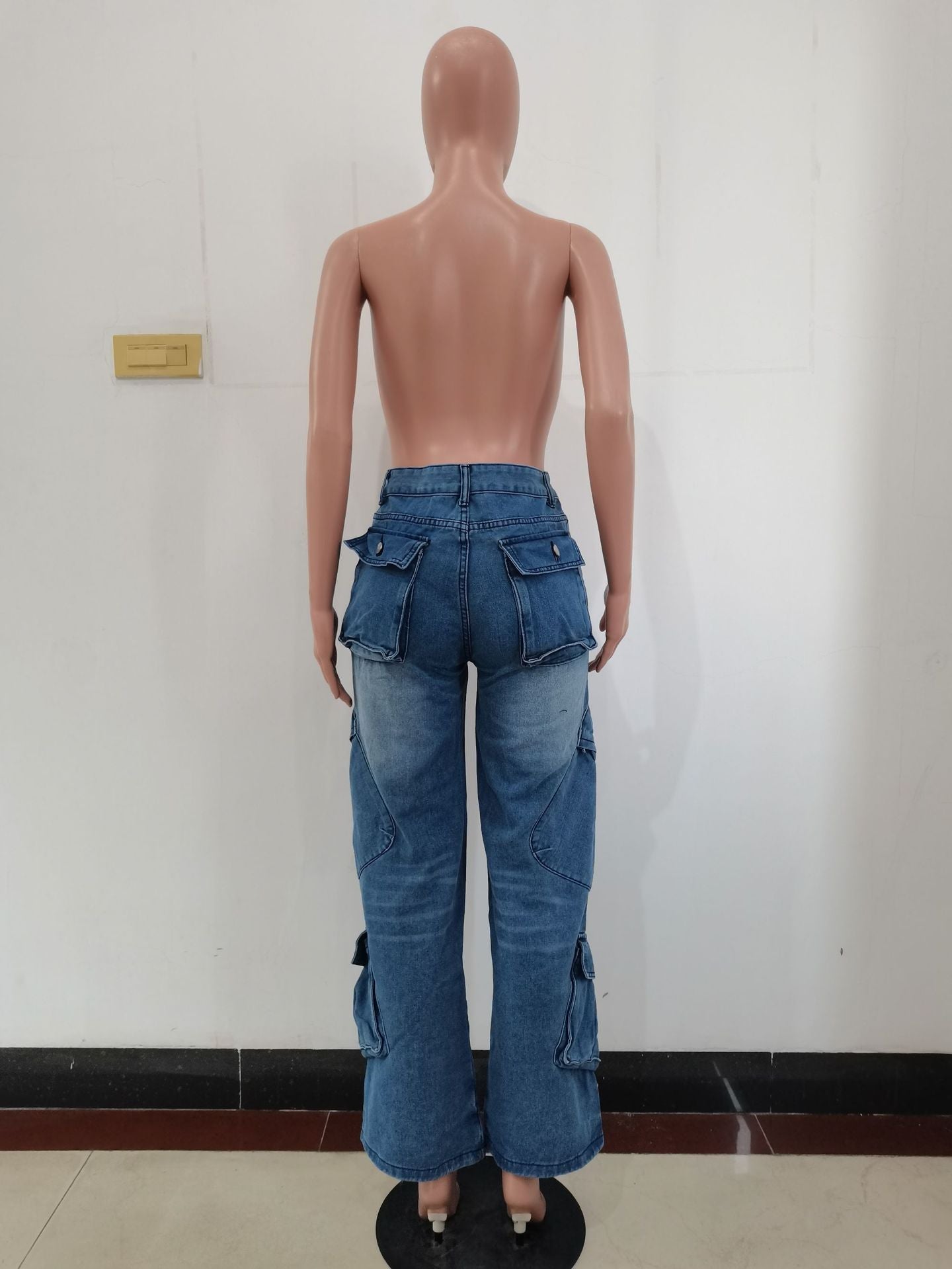 Pantalon en Denim Droit pour Femme avec Poches