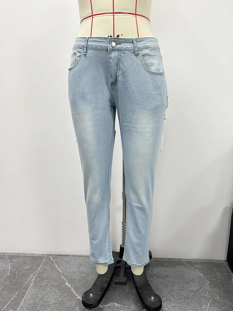 Pantalon en denim avec détails lacés