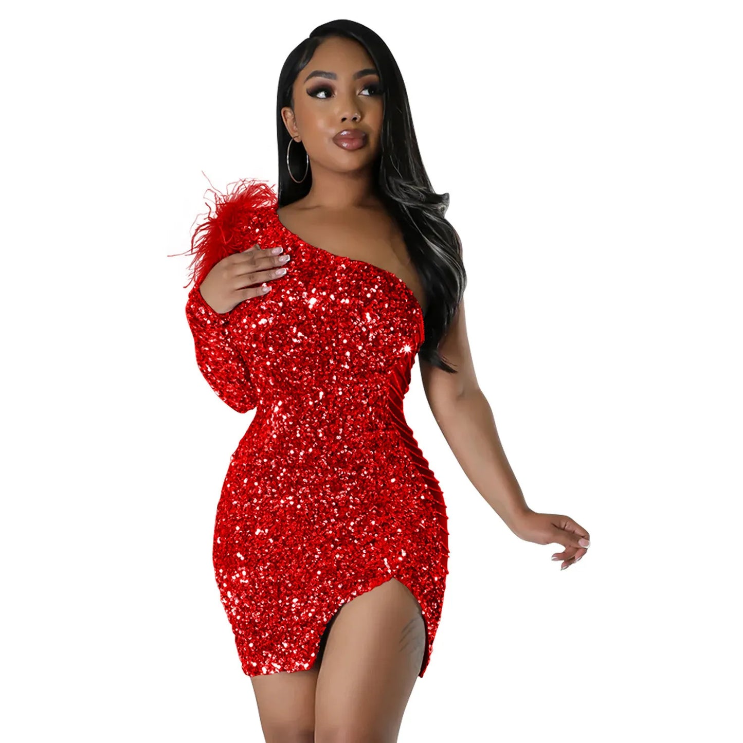 Robe Moulante à Sequins avec Fente
