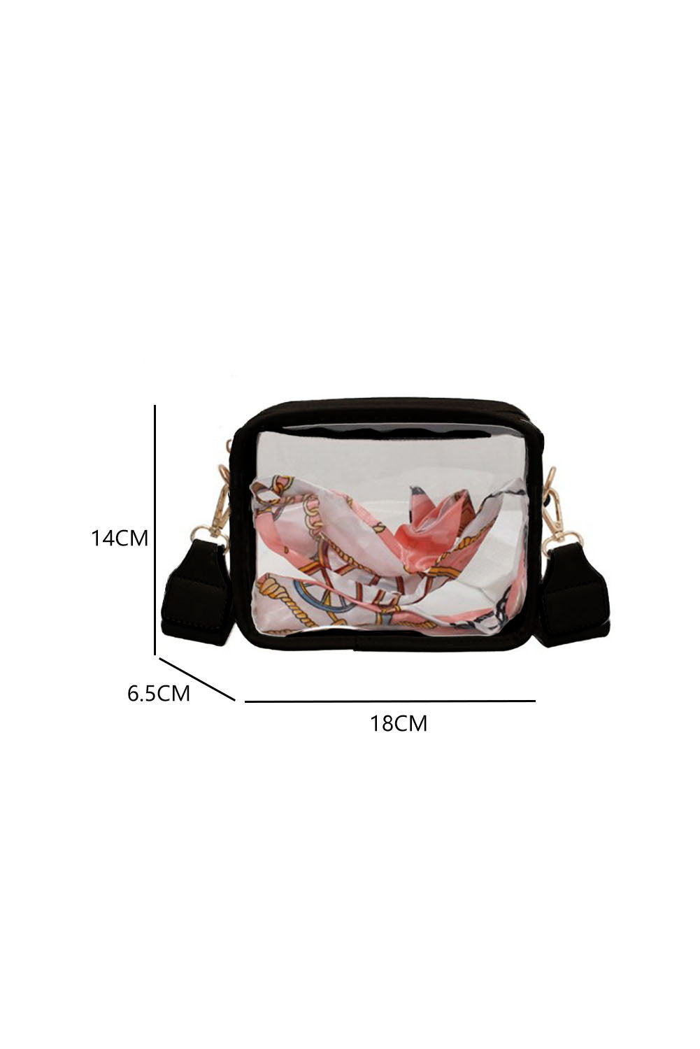 Sac bandoulière noir en PVC transparent avec sangle en cuir