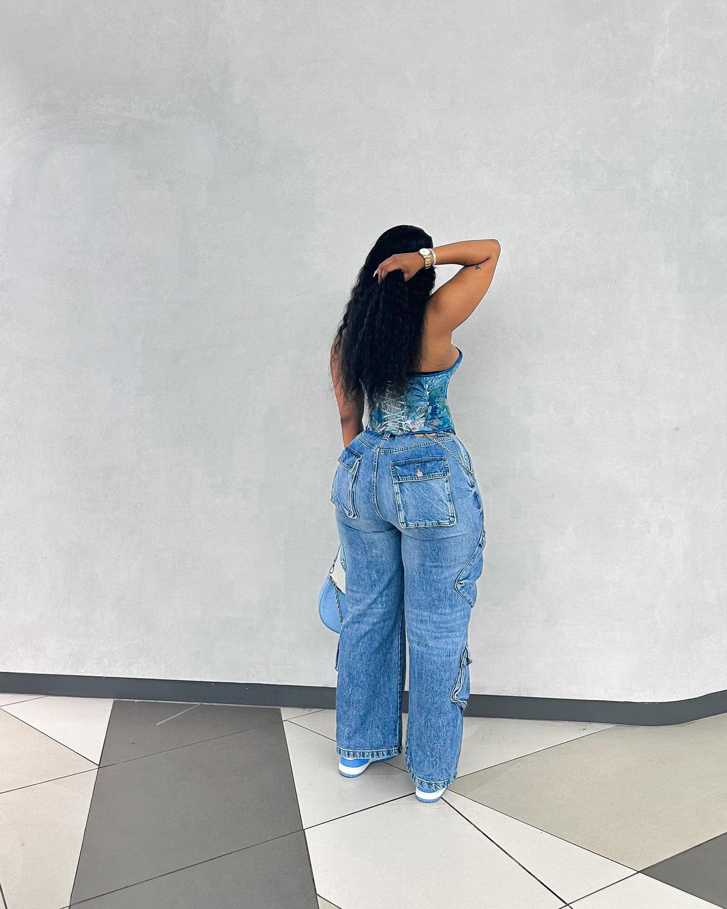 Pantalon en Denim Droit pour Femme avec Poches