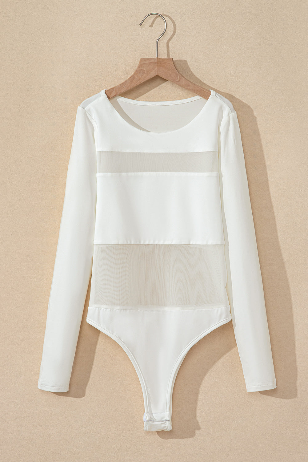 Body Blanc à Manches Longues avec Empiècements en Mesh