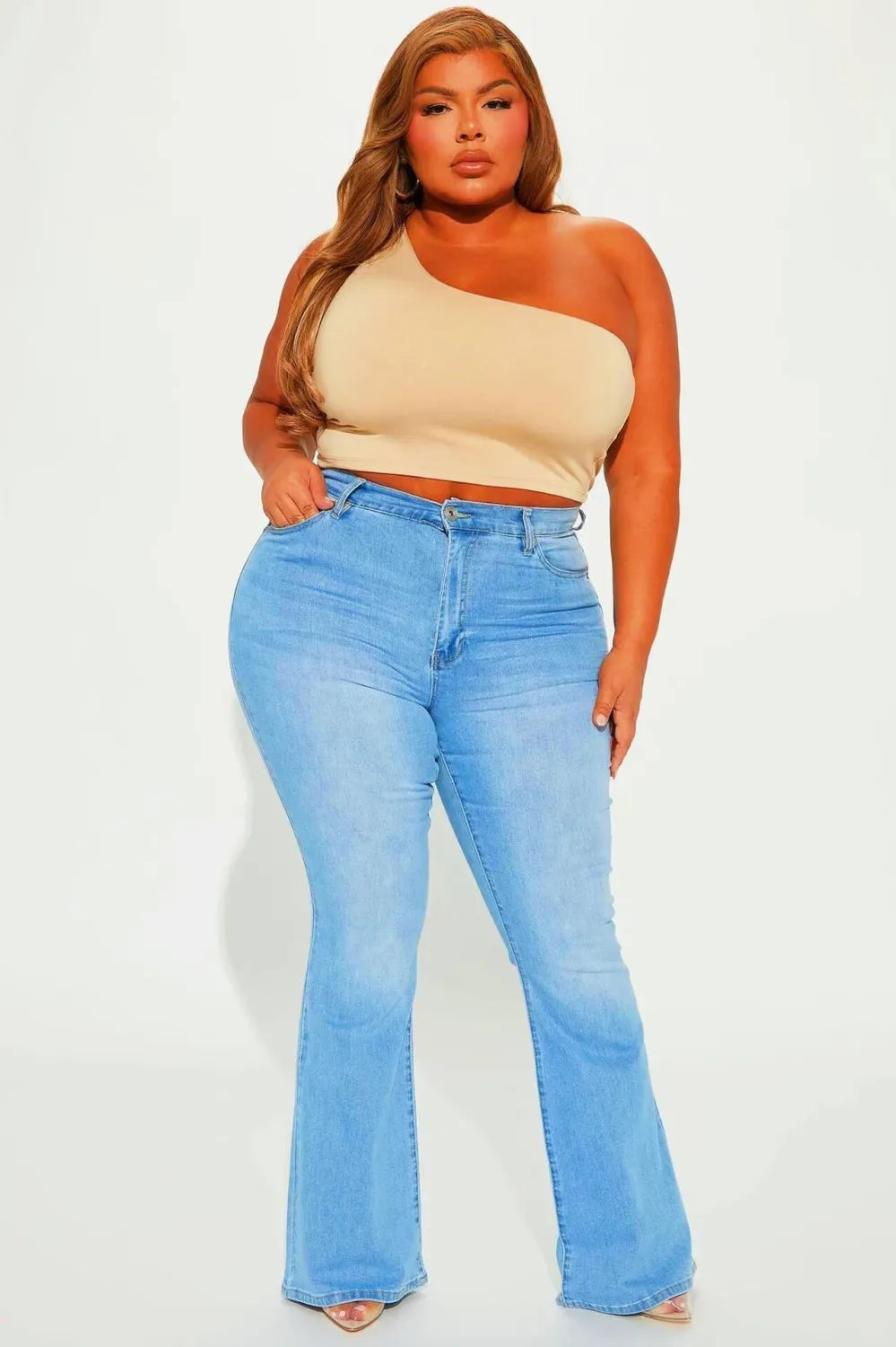 Jean Évasé Brodé Taille Haute
