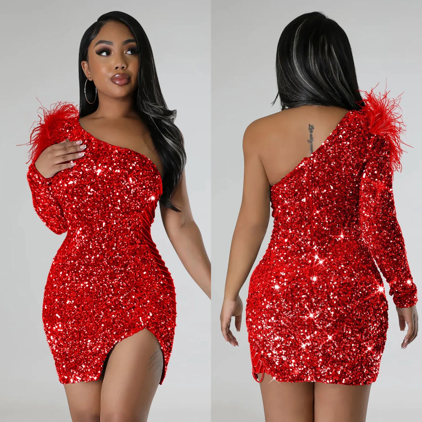 Robe Moulante à Sequins avec Fente
