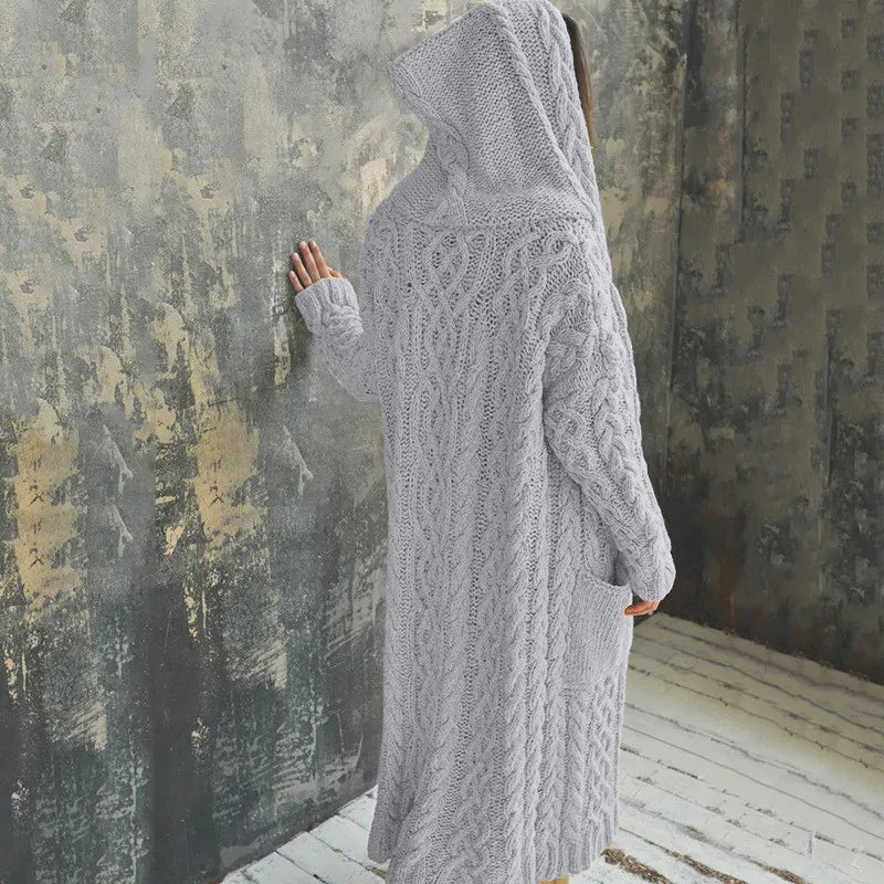 Cardigan long à capuche pour femmes en hiver
