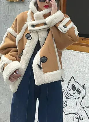 Manteau court en laine d'agneau imitation fourrure polaire pour femme, idéal pour le printemps et l'automne ainsi que pour l'hiver