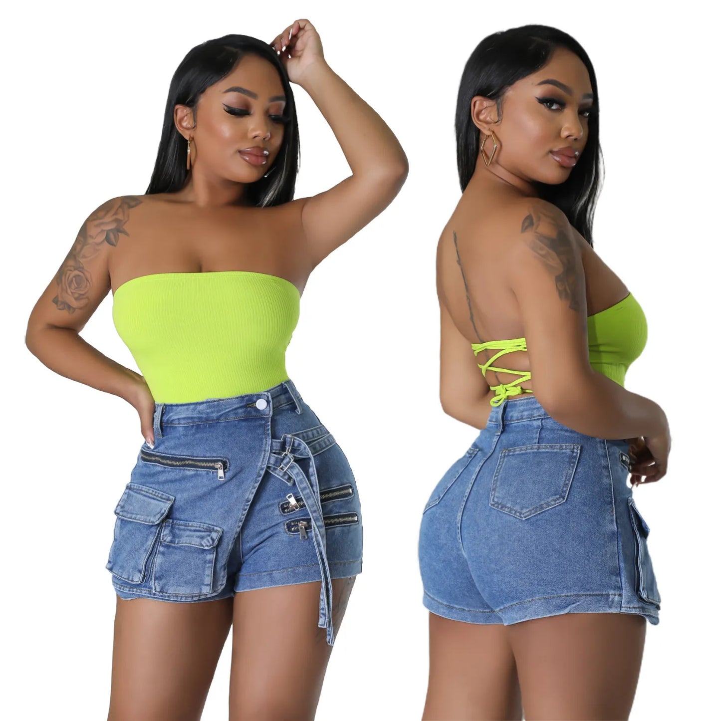 Short Cargo Denim Stretch Femme