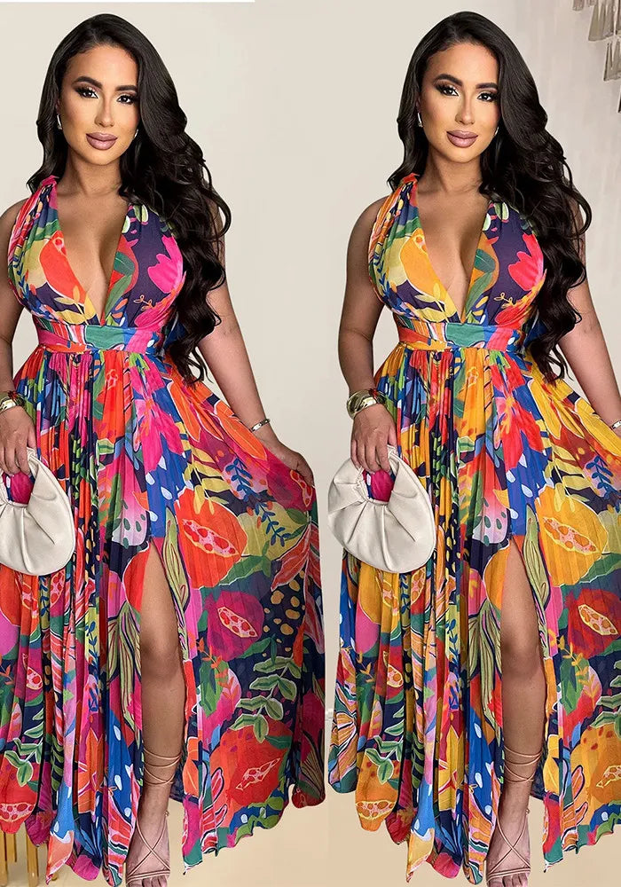 Robe Longue Imprimée Sans Manches