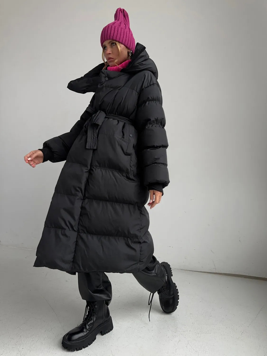 Veste longue matelassée en coton pour femme, décontractée et chaude pour l'automne et l'hiver, avec boutons dissimulés et capuche
