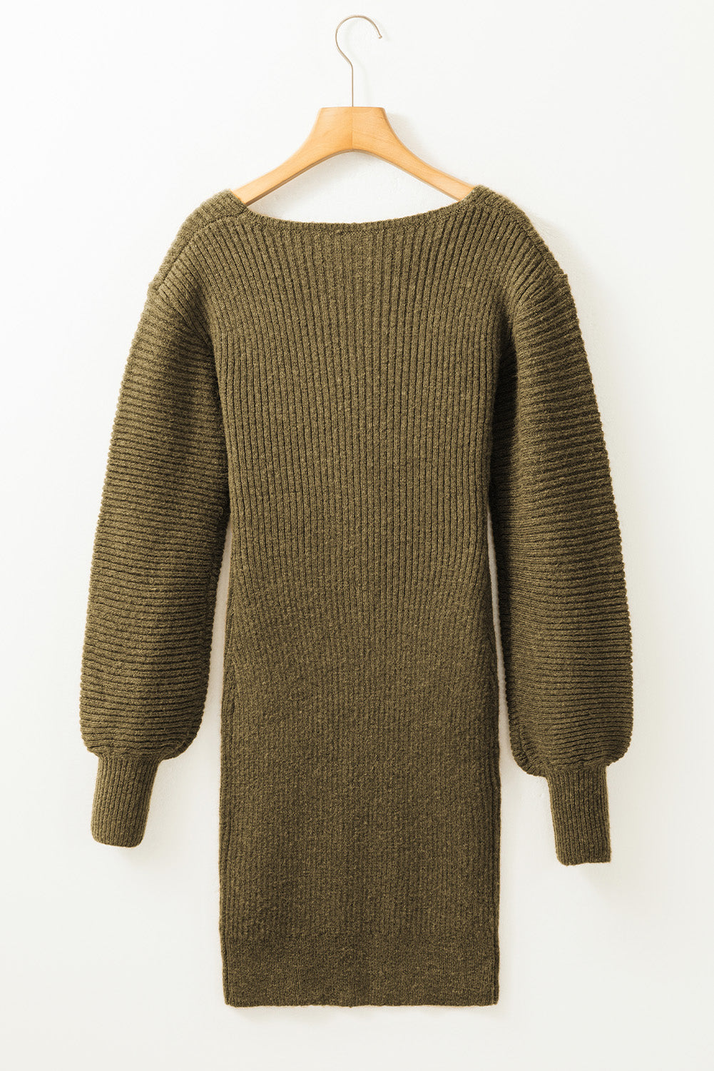 Robe pull moulante à col en V vert