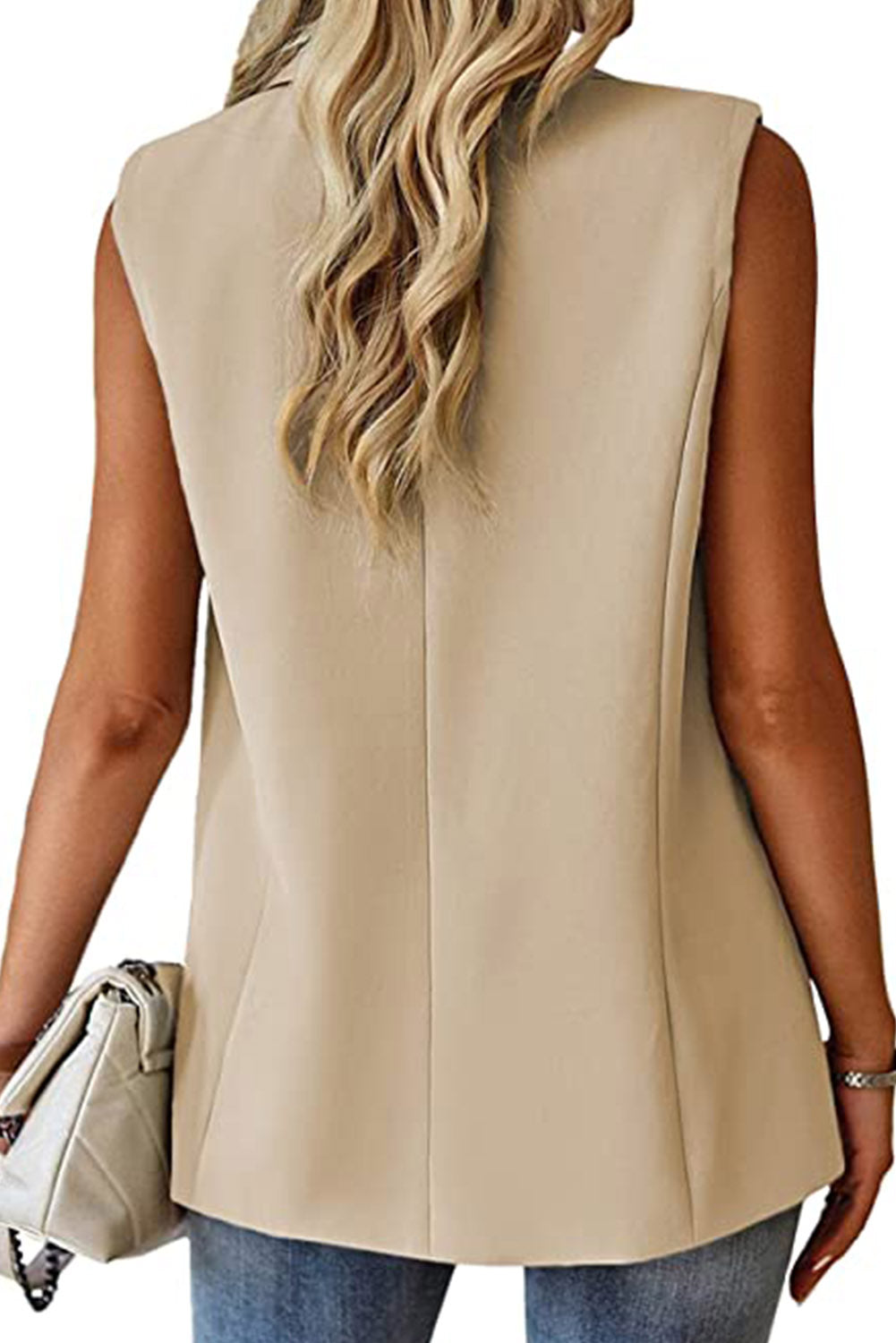 Veste blazer abricot à col à revers, poches et bouton unique