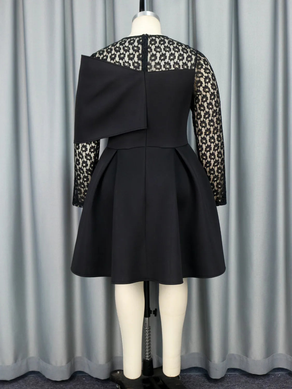 Robe Formelle Chic de Printemps à Manches Longues en Dentelle et Col Rond