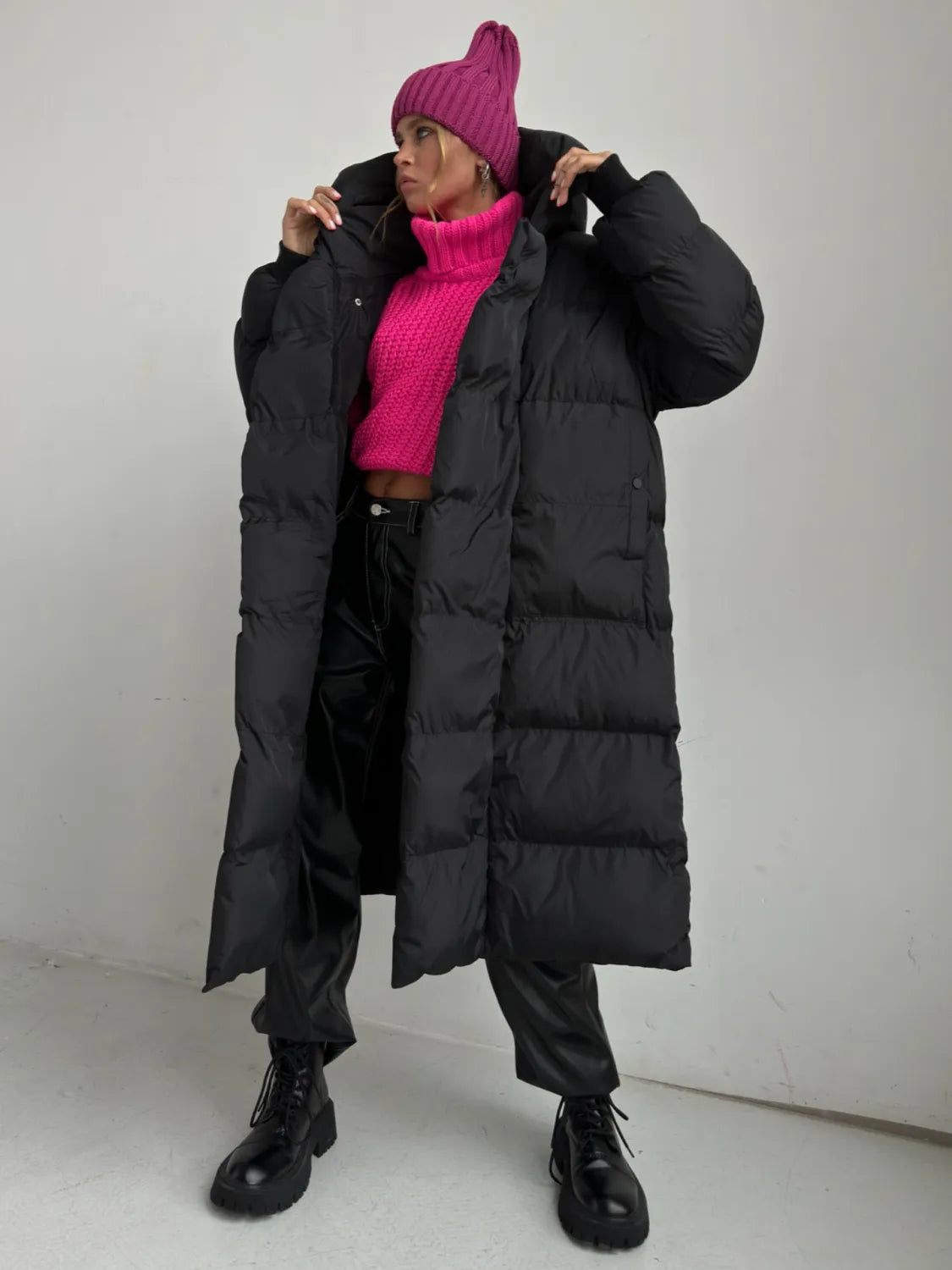 Veste longue matelassée en coton pour femme, décontractée et chaude pour l'automne et l'hiver, avec boutons dissimulés et capuche