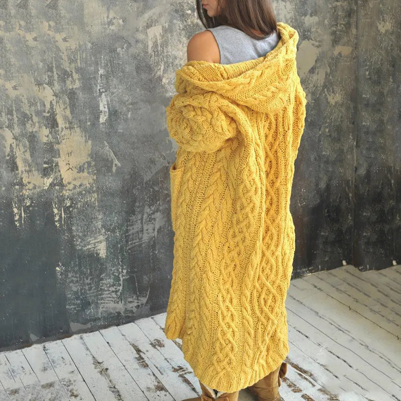 Cardigan long à capuche pour femmes en hiver