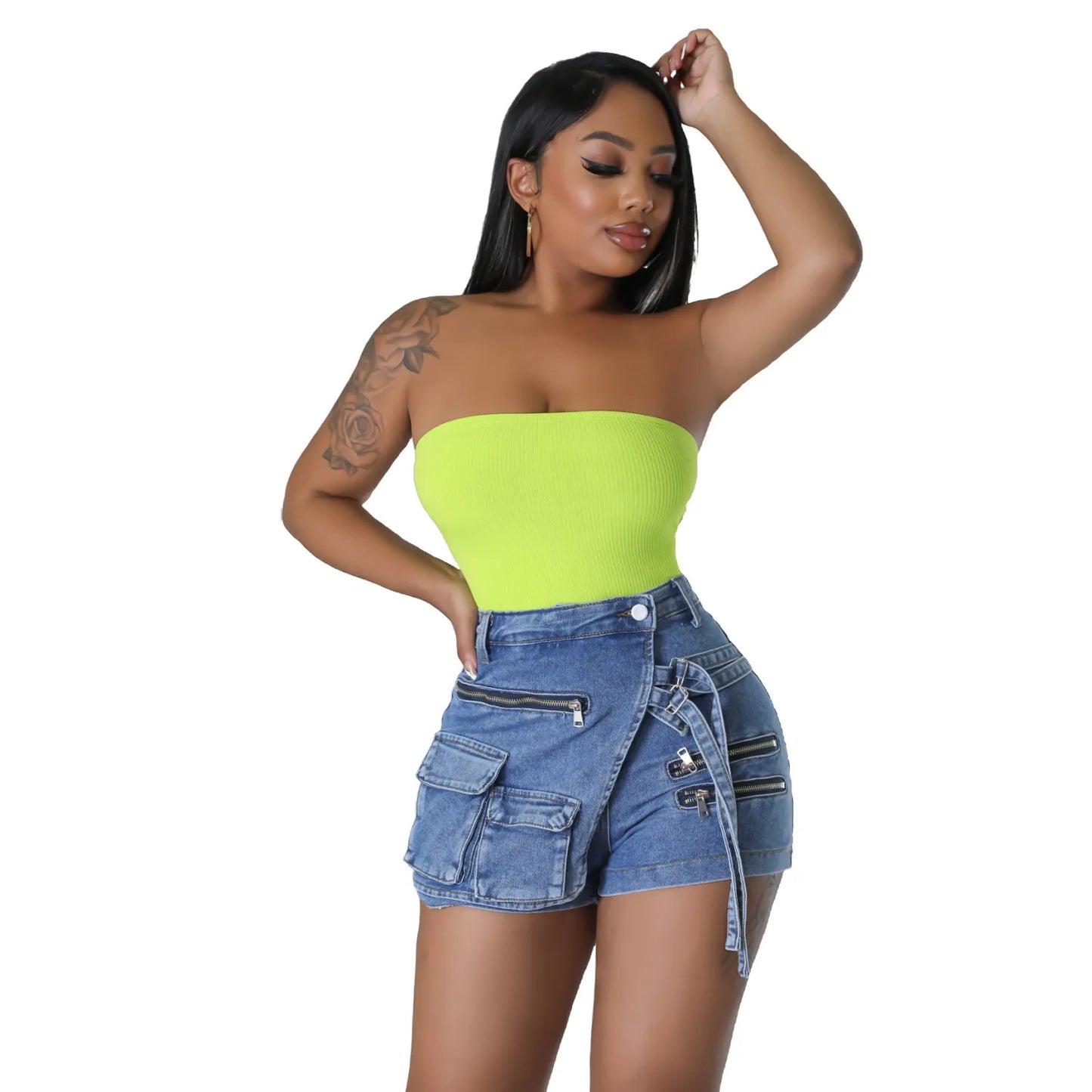 Short Cargo Denim Stretch Femme