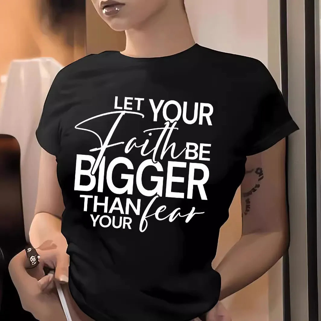 T-shirt court décontracté à col rond avec imprimé lettres pour femmes