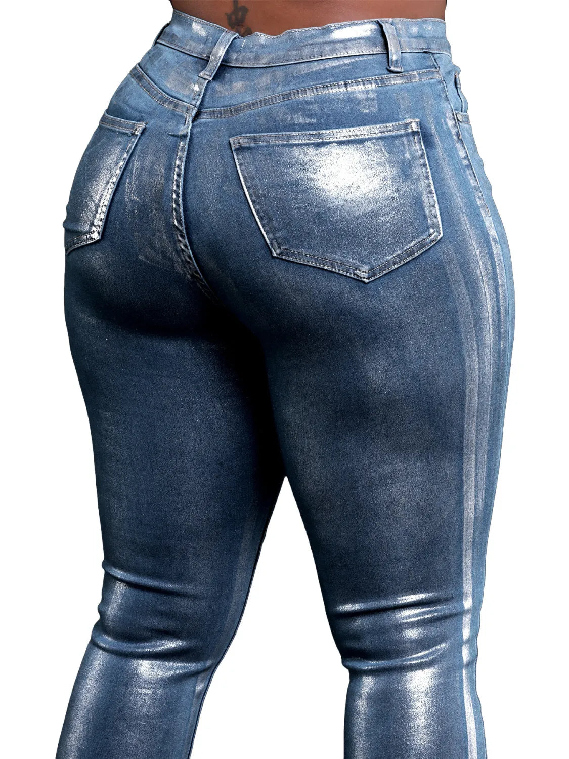 Pantalon en Denim Stretch Argenté Brillant
