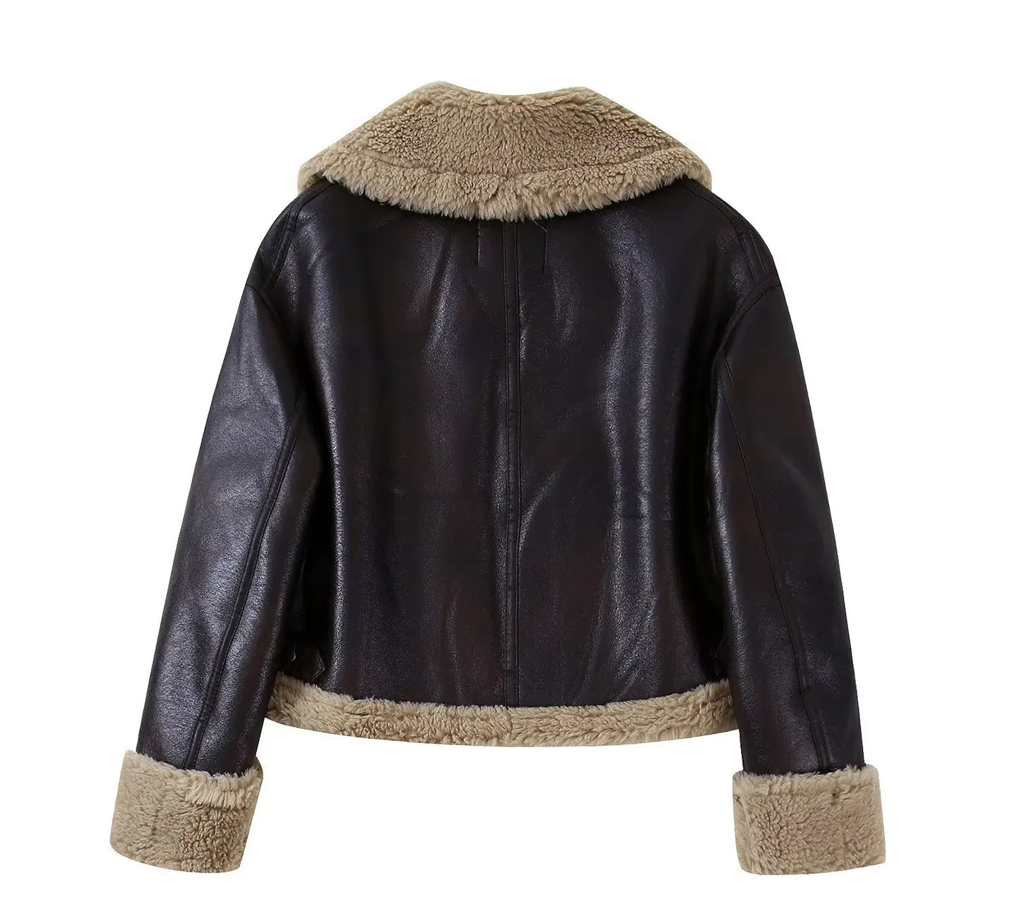 Veste à Col Relevé en Fourrure Double-Face, Unie, pour Femmes, pour l'Automne et l'Hiver