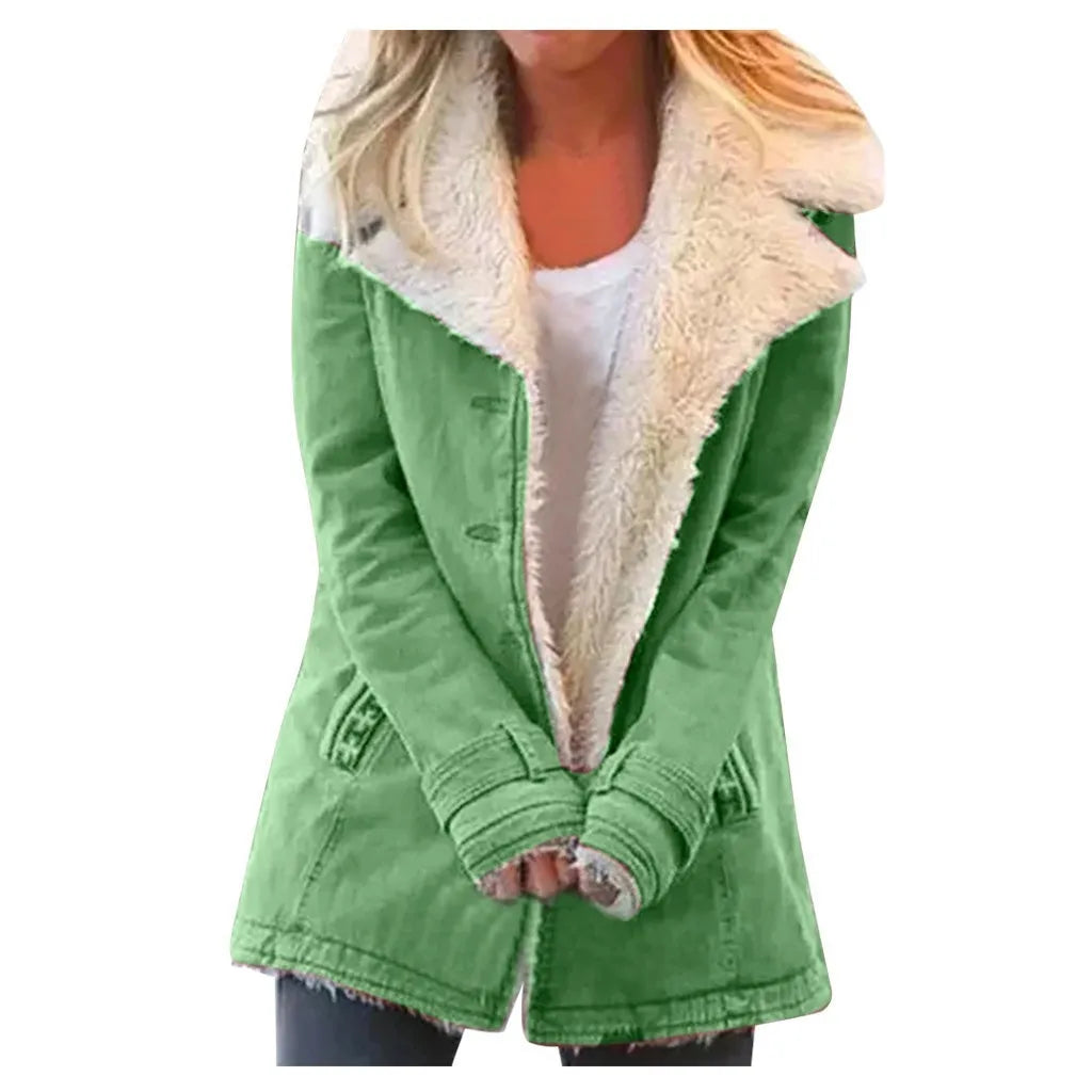 Veste en polaire à col rabattu, de couleur unie, pour femmes, pour l'automne et l'hiver.