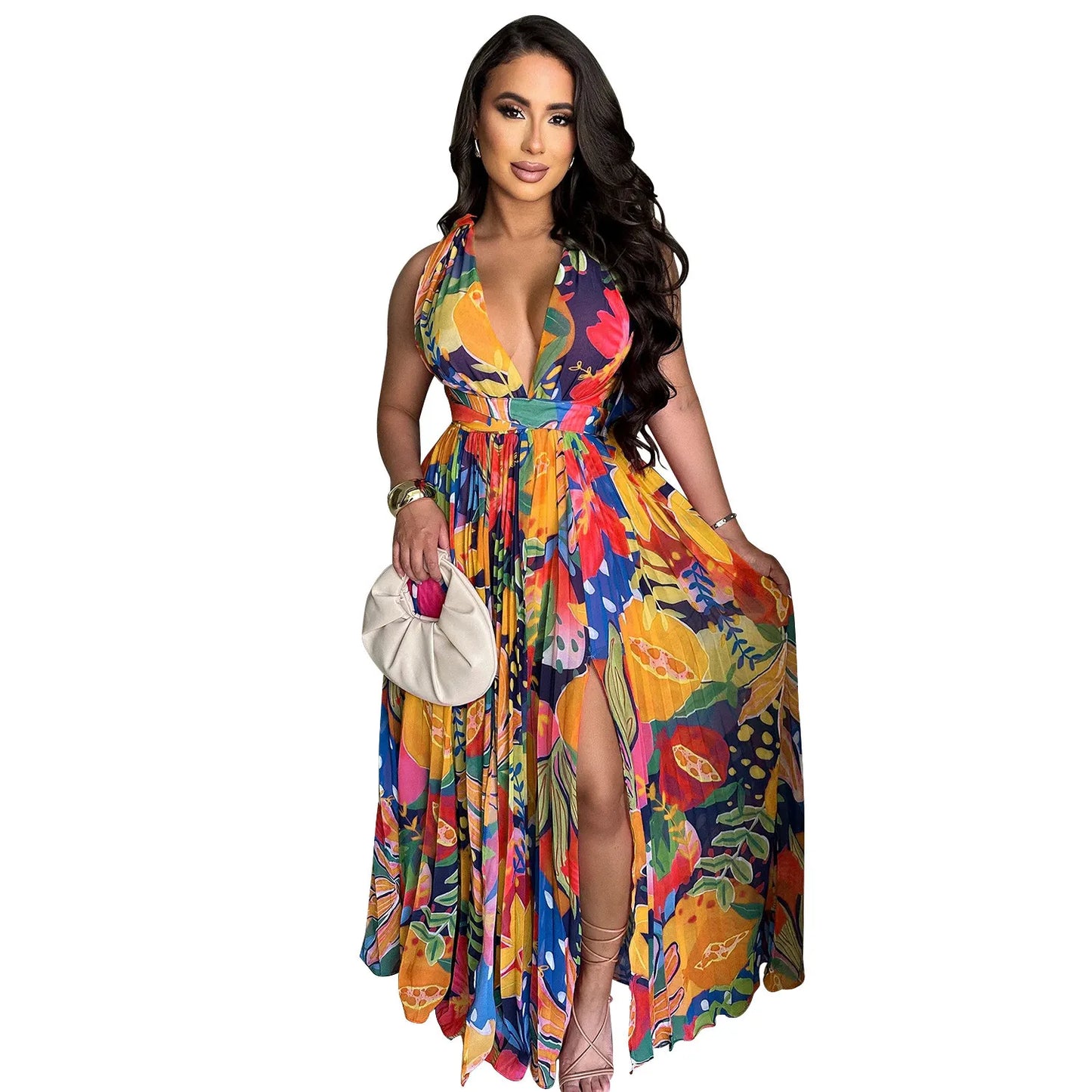 Robe Longue Imprimée Sans Manches