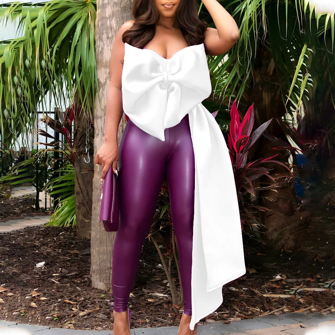 Top chic sans bretelles pour femmes avec grand nœud, blouse cropped