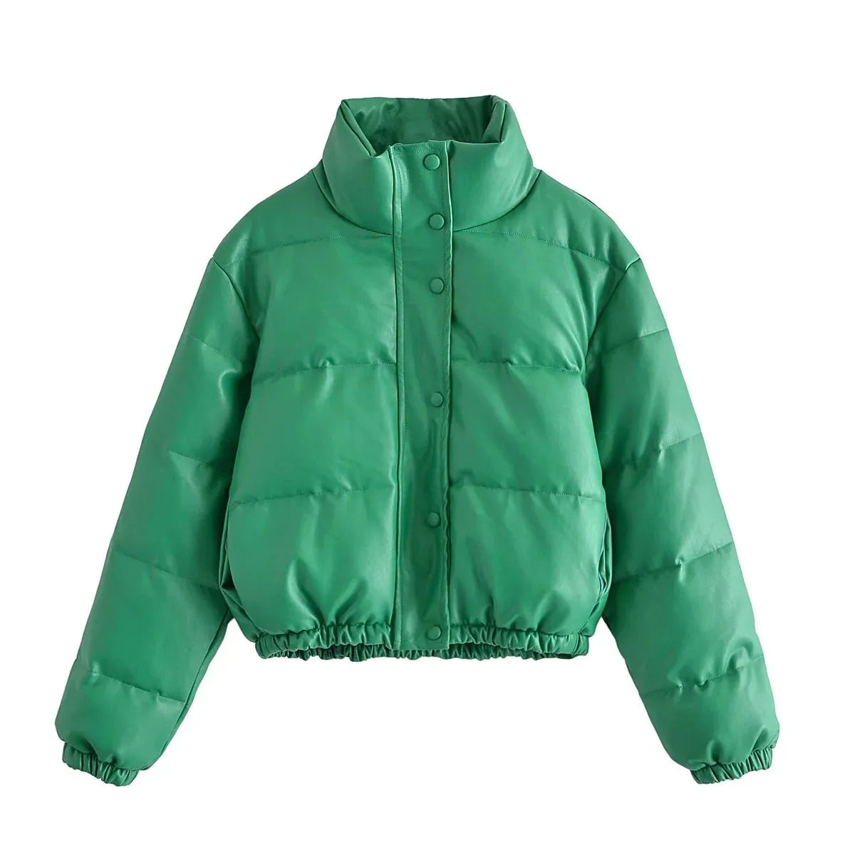 Veste en cuir décontractée unie rembourrée de coton avec col montant.