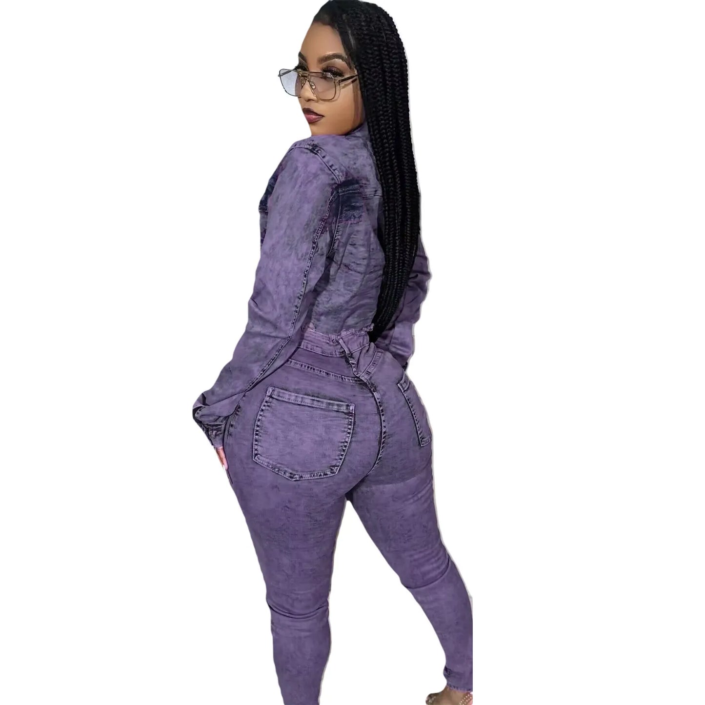 Ensemble deux pièces en denim extensible pour femmes