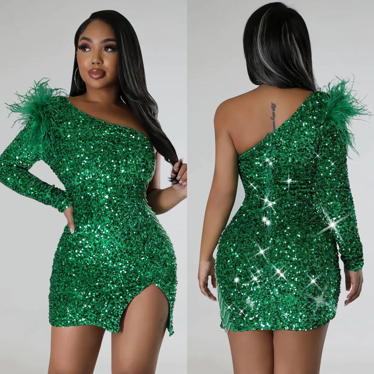 Robe Moulante à Sequins avec Fente