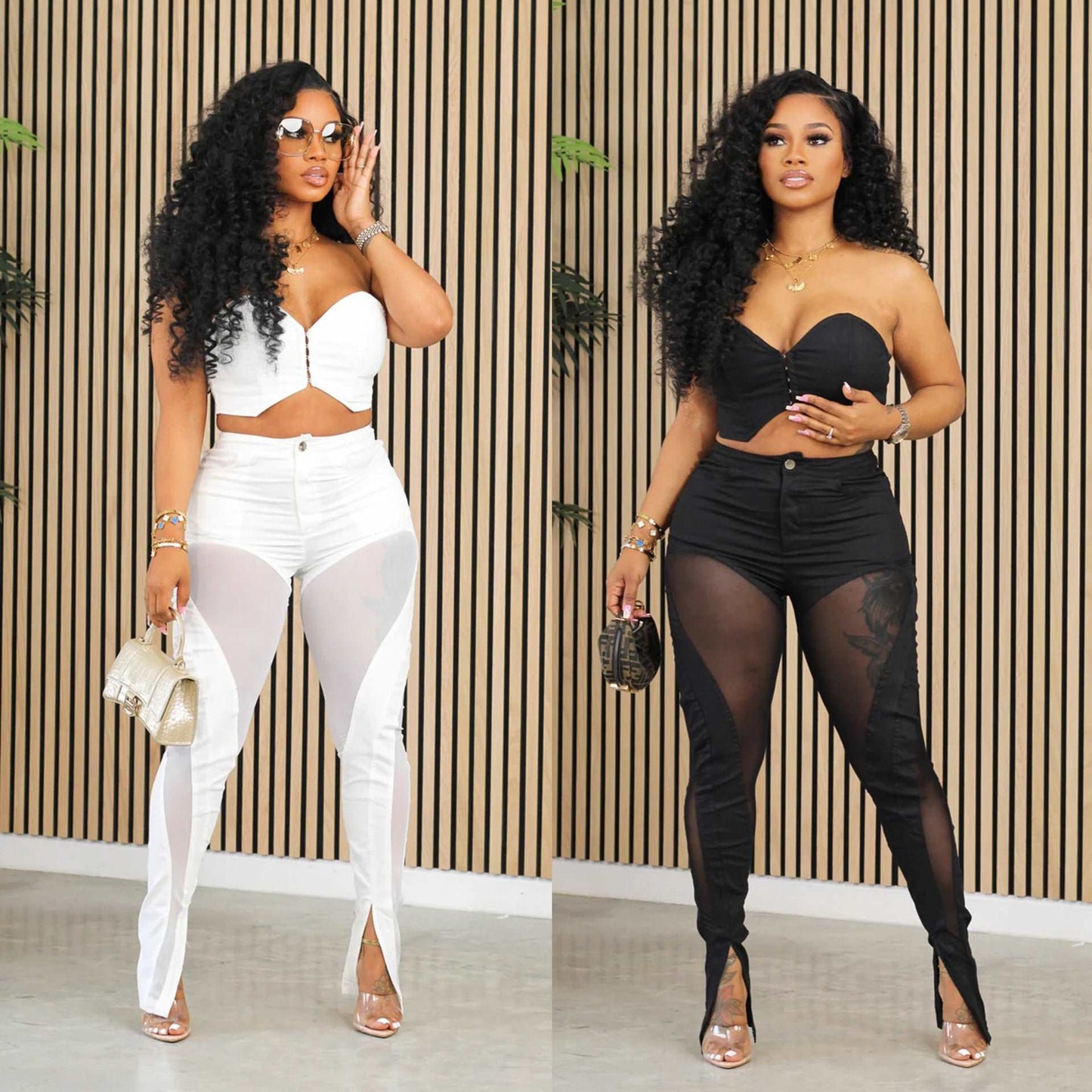 Ensemble de pantalons deux pièces séduisant en maille sans bretelles