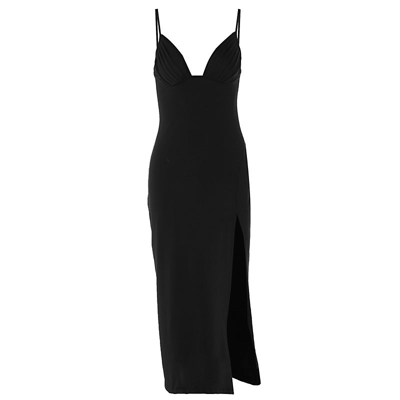 Robe dos nu plissée à encolure en V, élégante et à la mode pour femmes