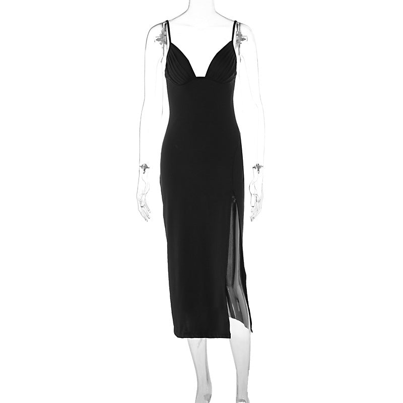 Robe dos nu plissée à encolure en V, élégante et à la mode pour femmes