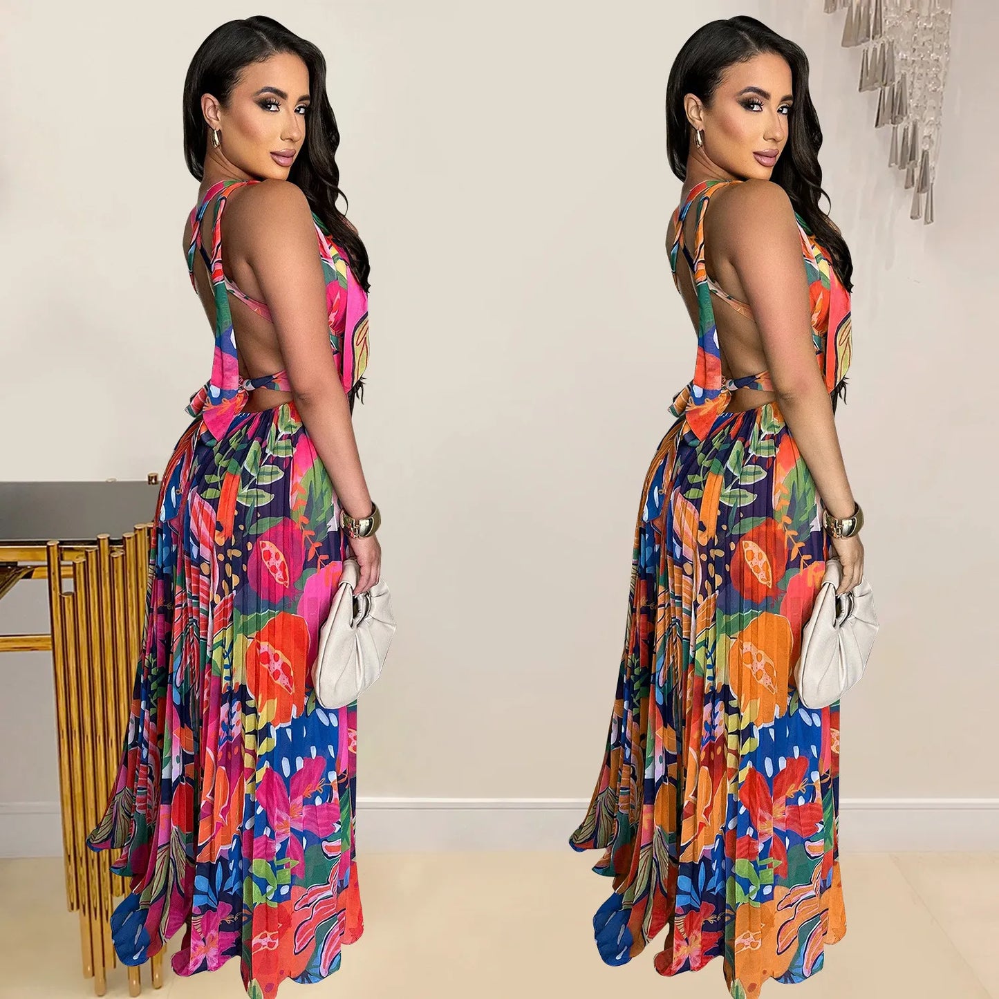 Robe Longue Imprimée Sans Manches