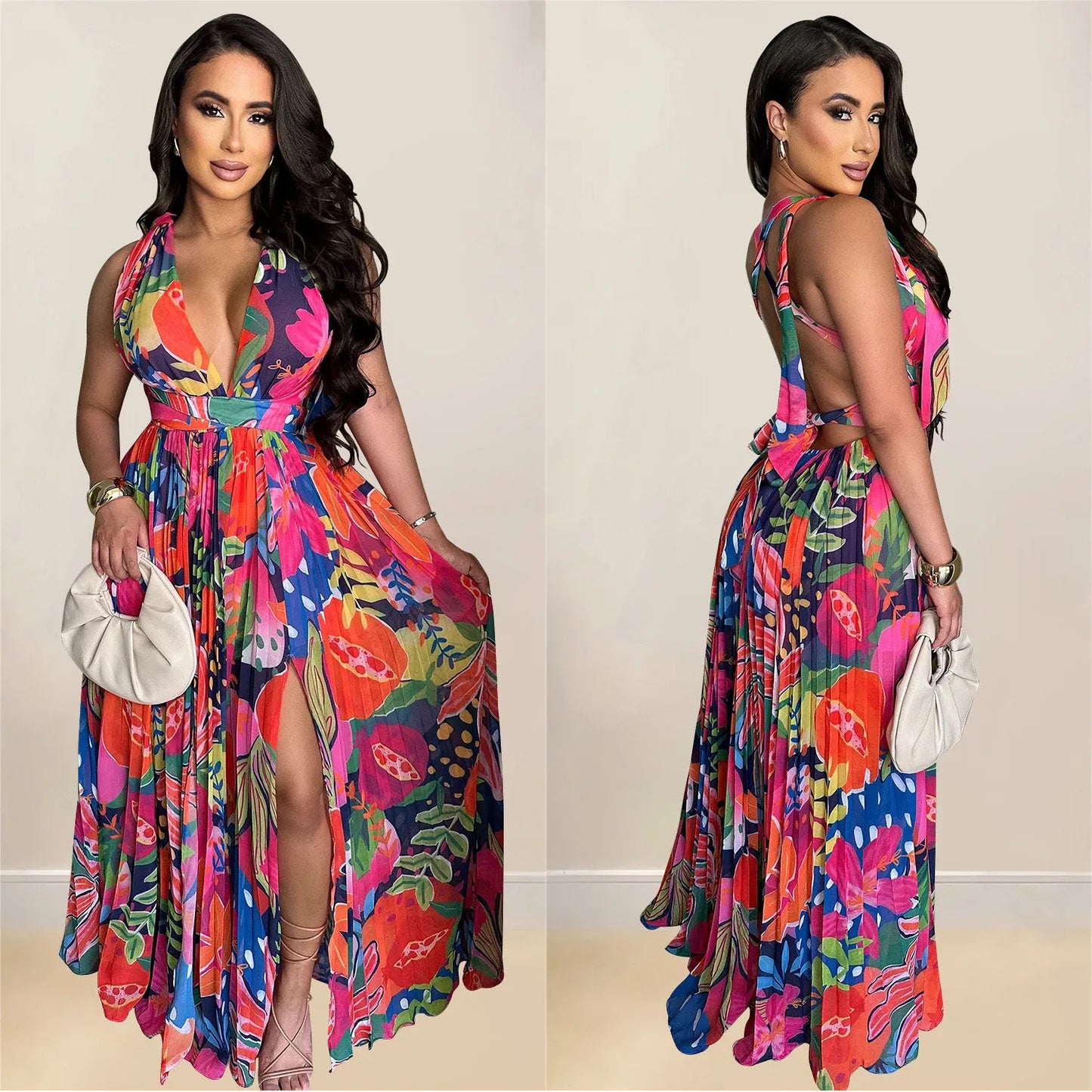 Robe Longue Imprimée Sans Manches