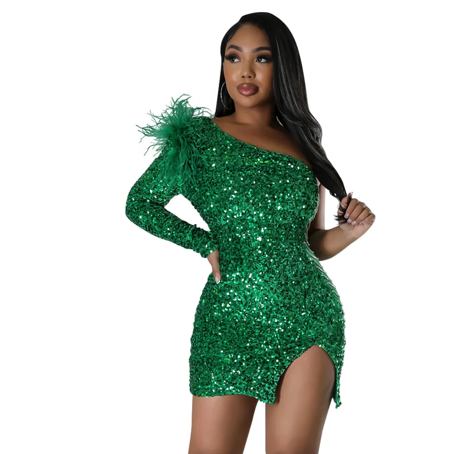 Robe Moulante à Sequins avec Fente