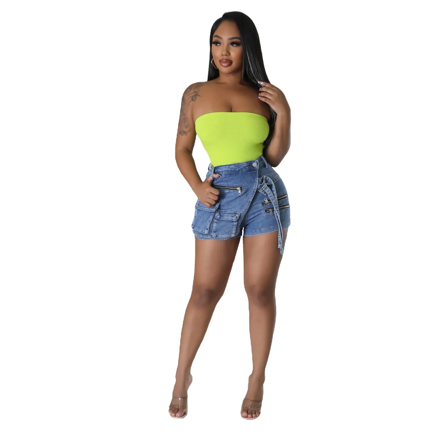 Short Cargo Denim Stretch Femme