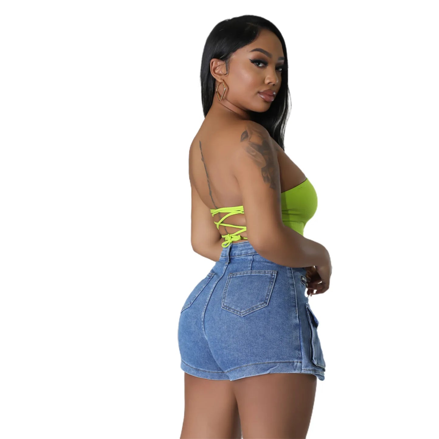 Short Cargo Denim Stretch Femme