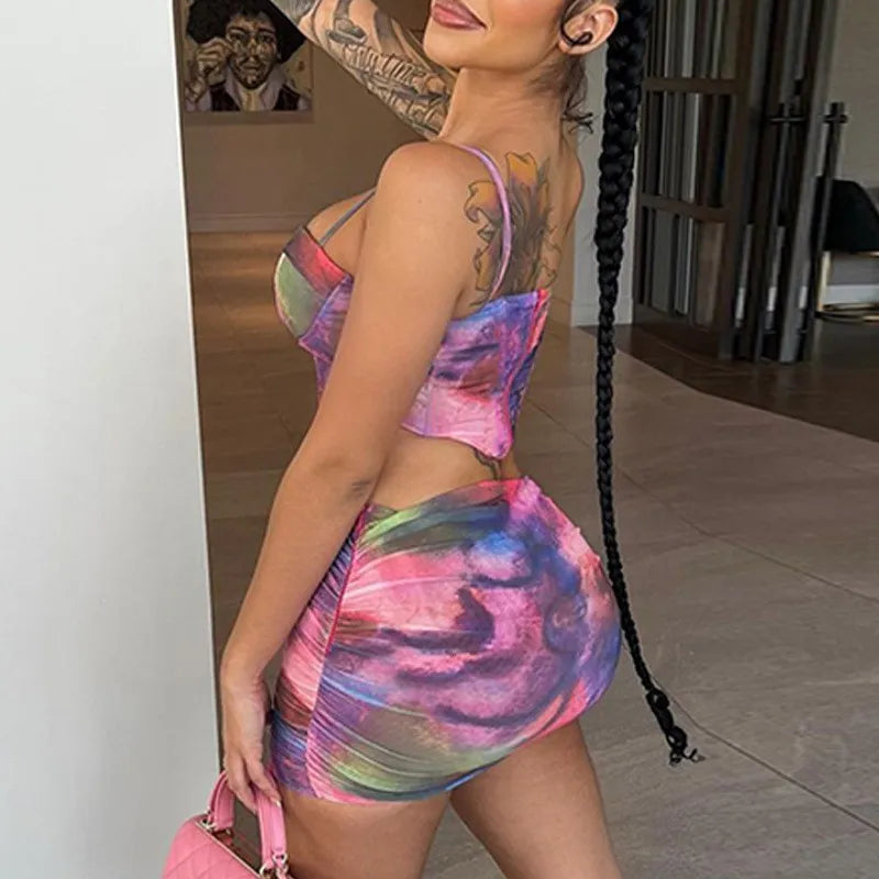 Haut Camisole Imprimé et Jupe Courte Ajustée