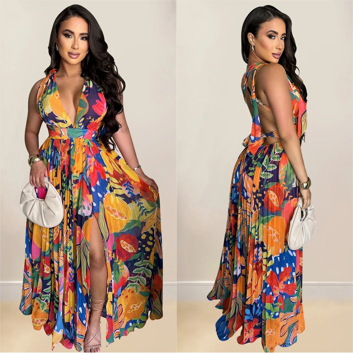 Robe Longue Imprimée Sans Manches