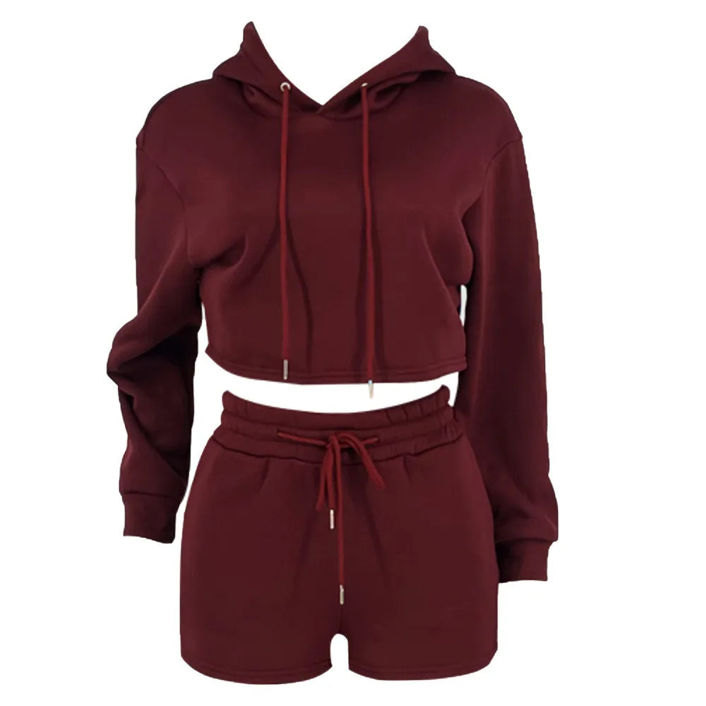 Ensemble deux pièces pour femmes avec capuche, poches et short