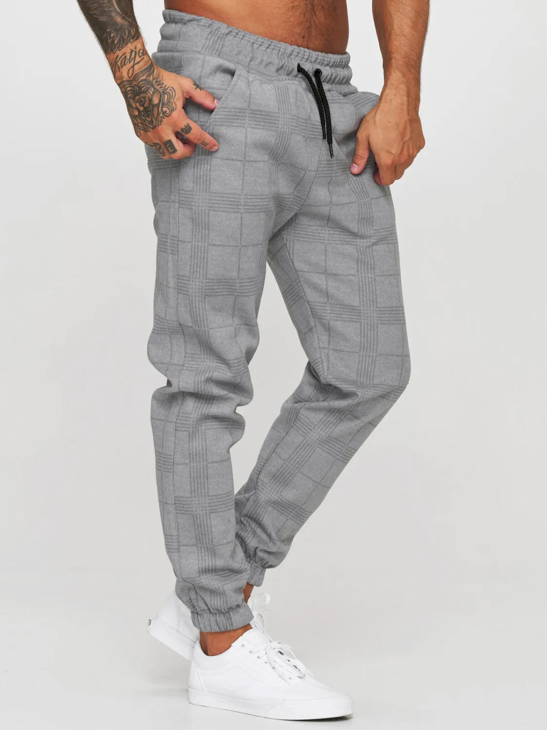 Pantalons décontractés à impression numérique 3d à grille carrée pour homme