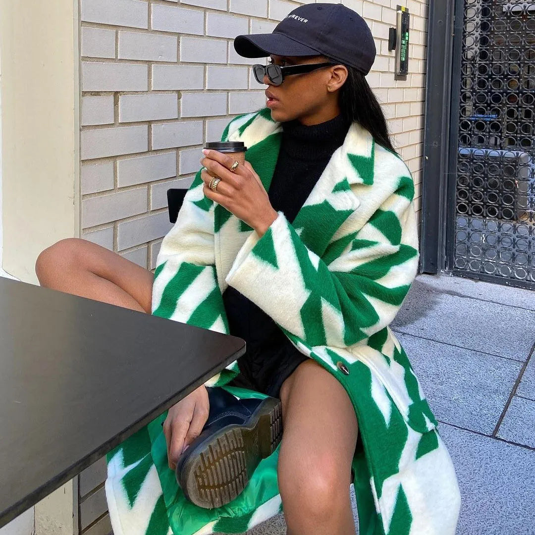 Veste pour femmes à manches longues et col en revers, motif à blocs de couleurs