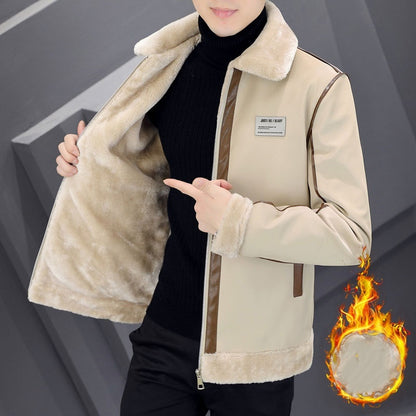 Manteau cuir suédé homme, chaud avec fourrure