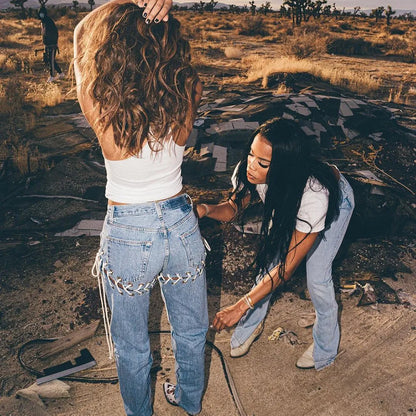 Pantalon en denim avec détails lacés