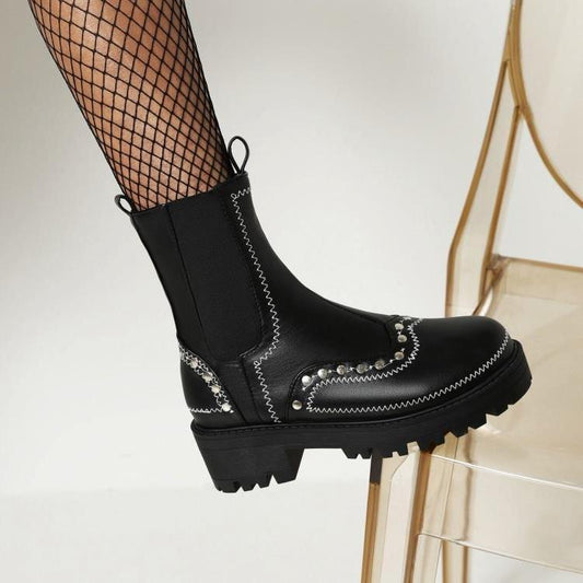 Bottines à Talons Bas Femme