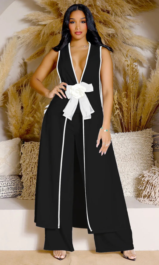 Ensemble deux pièces pour femmes : robe sexy sans manches avec nœud et pantalon large