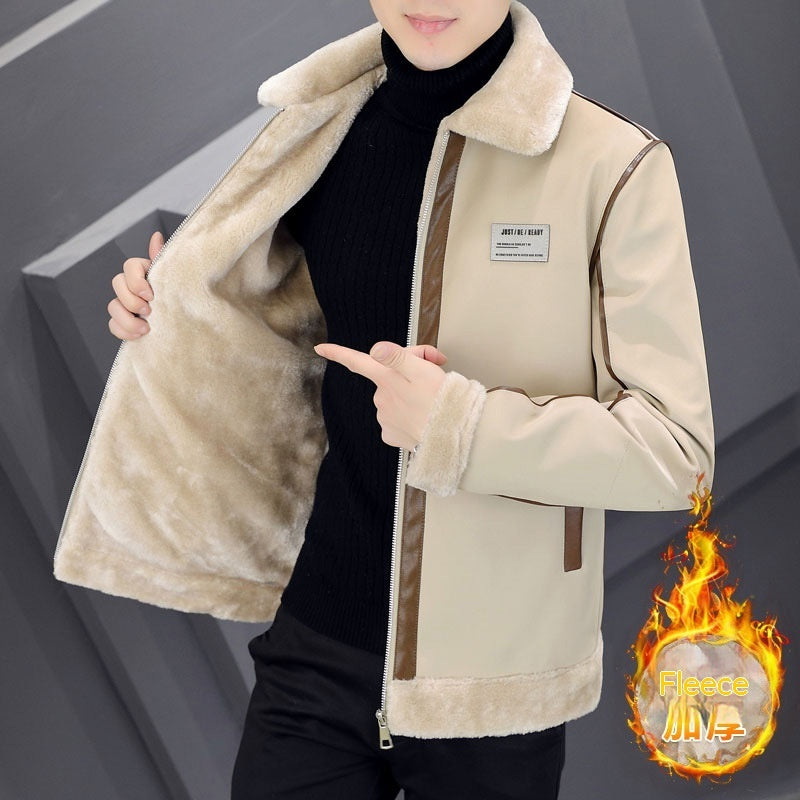 Manteau cuir suédé homme, chaud avec fourrure