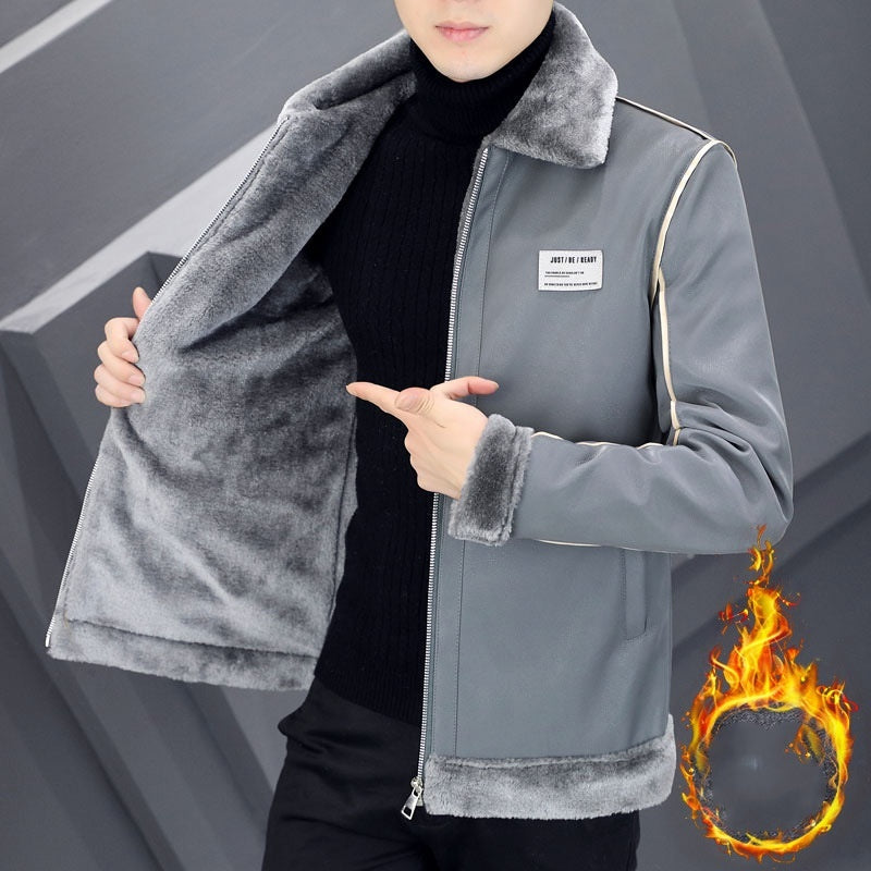 Manteau cuir suédé homme, chaud avec fourrure
