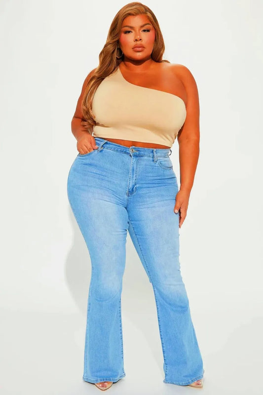 Jean Évasé Brodé Taille Haute