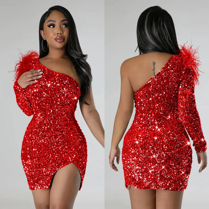 Robe Moulante à Sequins avec Fente