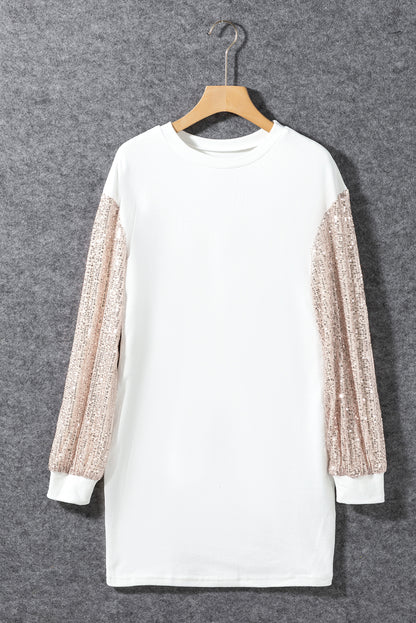 Robe mini à manches bouffantes à sequins blancs